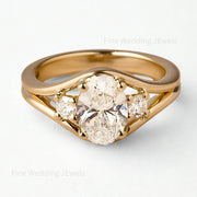 1.5Ct Oval Moissanite Trilogy Split Shank Ring: Unique 14k Gold Art Deco Wedding Engagement Promise Ring for Women
