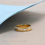 Load image into Gallery viewer, Moissanite Marquise 14k Gold Wedding Band, Deep Curved Stacking Chevron Ring