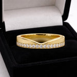 Load image into Gallery viewer, Lab Grown Diamond Pave Cigar Wedding Band, Unique Minimalist V Shaped Round Diamond Chevron Curved Stacking Thick Wide Engagement Ring