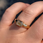 Load image into Gallery viewer, Emerald Cut Moissanite Wedding Band: 14k Yellow Gold Bezel Set Ring