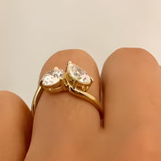 Moissanite Toi et Moi Ring - 14K Gold Art Deco Engagement Ring