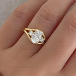 Load image into Gallery viewer, 1.5Ct Oval Moissanite Trilogy Split Shank Ring: Unique 14k Gold Art Deco Wedding Engagement Promise Ring for Women
