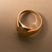 14K Gold Oval Fox Signet Ring, Chunky Spirit Chase Stacking Band