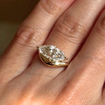 Load image into Gallery viewer, East West Marquise Moissanite Ring, Wavy 14k Gold Band, Unique Solitaire Engagement