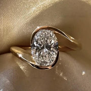 3 Ct Oval Moissanite Engagement Ring: 14K Yellow Gold Bypass Bridal Ring