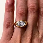 18K Gold Oval Moissanite Signet Chunky Ring, 3 Ct Bezel Set Diamond Band