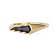 East West Free Form Sapphire Signet Ring, Bezel Set 14K Solid Gold Natural Gemstone Wedding Solitaire Band, Unique Bridal Engagement Ring