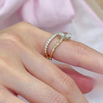 Load image into Gallery viewer, Oval Moissanite Engagement Ring: 14K White Gold Wrap Band, Zircon Pave