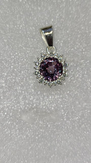 Alexandrite Sterling Silver Pendant Necklace: June Birthstone, Simulated Diamond