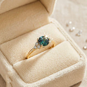 Vintage Round Alexandrite Engagement Ring,14K Rose Gold Wedding Ring, Cluster Diamond Moissanite Bridal Ring, Anniversary Promise Ring