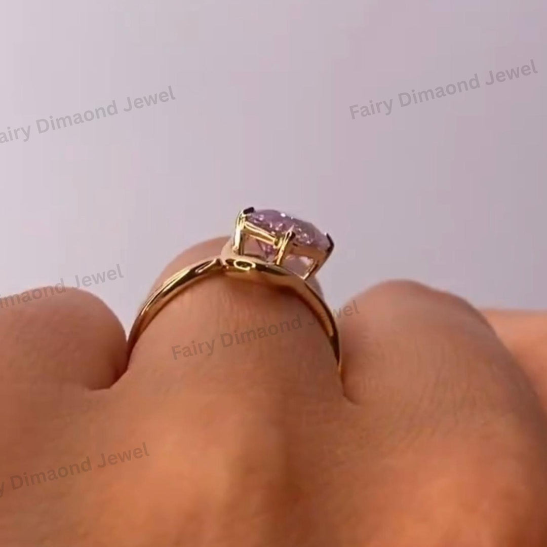 Radiant Cut Pink Sapphire Engagement Ring, 14k Yellow Gold Bridal Ring
