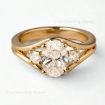 Load image into Gallery viewer, 1.5Ct Oval Moissanite Trilogy Split Shank Ring: Unique 14k Gold Art Deco Wedding Engagement Promise Ring for Women
