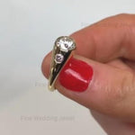 Load image into Gallery viewer, Round Cut Moissanite Signet Wedding Ring: 14K Gold Round Accent Engagement Stacking Promise Solitaire Ring for Women
