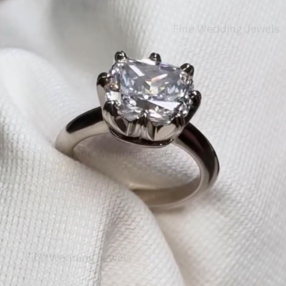 Cushion Moissanite East West Ring: 14k Gold Solitaire Engagement Band