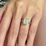Load image into Gallery viewer, Emerald Cut Moissanite Solitaire Ring: Diamond Halo, 14K Gold Wedding Dainty Ring for Women

