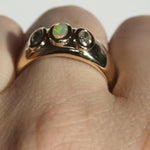 Load image into Gallery viewer, 14K Gold Opal Moissanite Ring: Chunky Bezel Set Wedding Band
