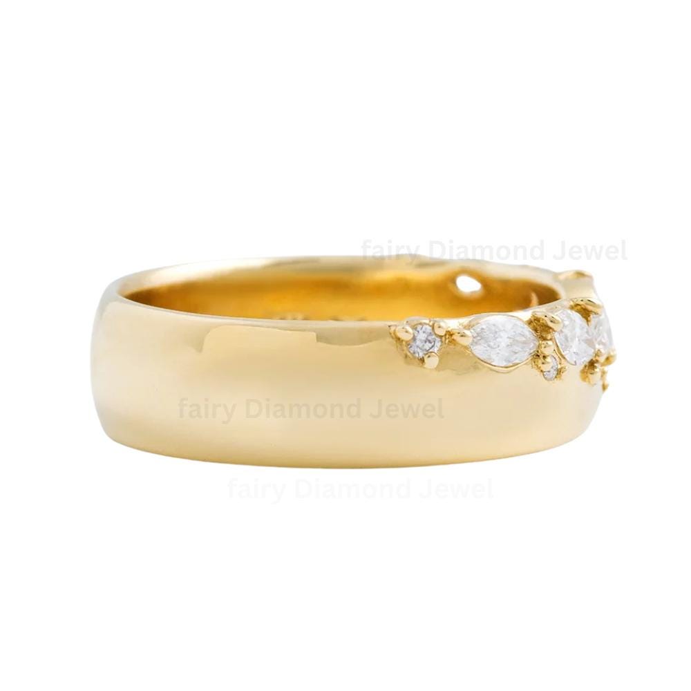 Marquise Moissanite Wedding Curved Wide Band: 14k Gold Diamond Chevron Stacking Engagement Ring