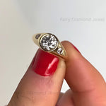 Load image into Gallery viewer, Round Cut Moissanite Signet Wedding Ring: 14K Gold Round Accent Engagement Stacking Promise Solitaire Ring for Women
