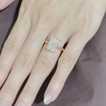 Load image into Gallery viewer, Radiant Cut Moissanite Engagement Ring: 14K Gold Hidden Halo, Silver Prongs
