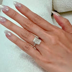 Load image into Gallery viewer, Emerald Cut Moissanite Solitaire Ring: Diamond Halo, 14K Gold Wedding Dainty Ring for Women
