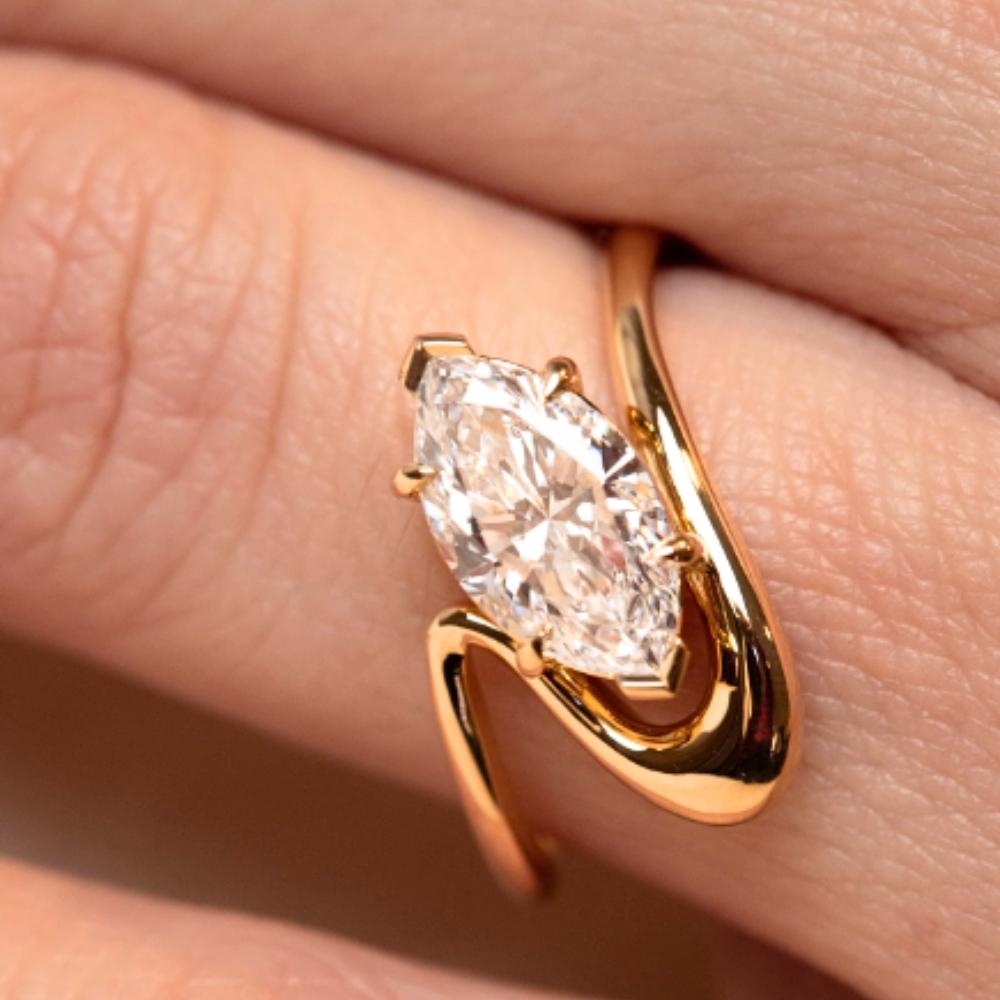 3ct marquise moissanite wedding band   14k gold east west ring