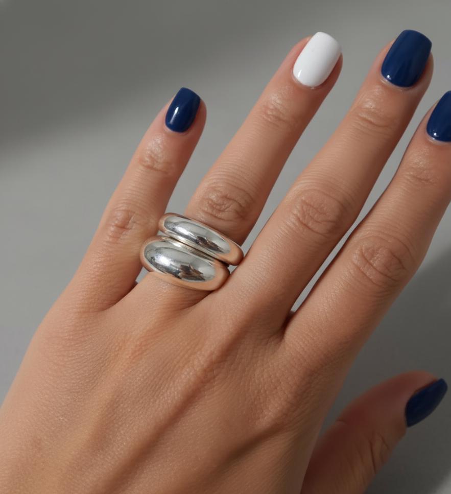 Handmade Sterling Silver Dome Ring Set - Chunky Stackable Art Deco Band