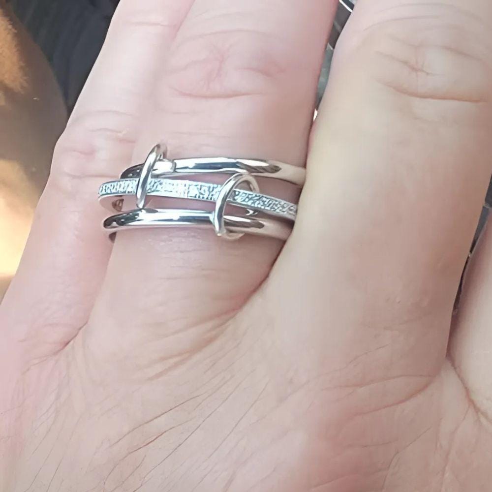 Sterling Silver Multi Link Eternity Ring: Chunky Connected Wedding Engagement Stacking Band