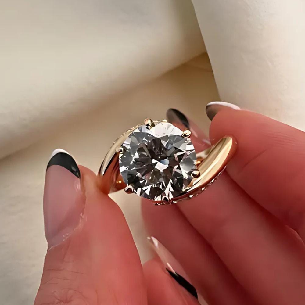 14k Yellow Gold Swirl Engagement Ring: 2.0 CT Moissanite Solitaire