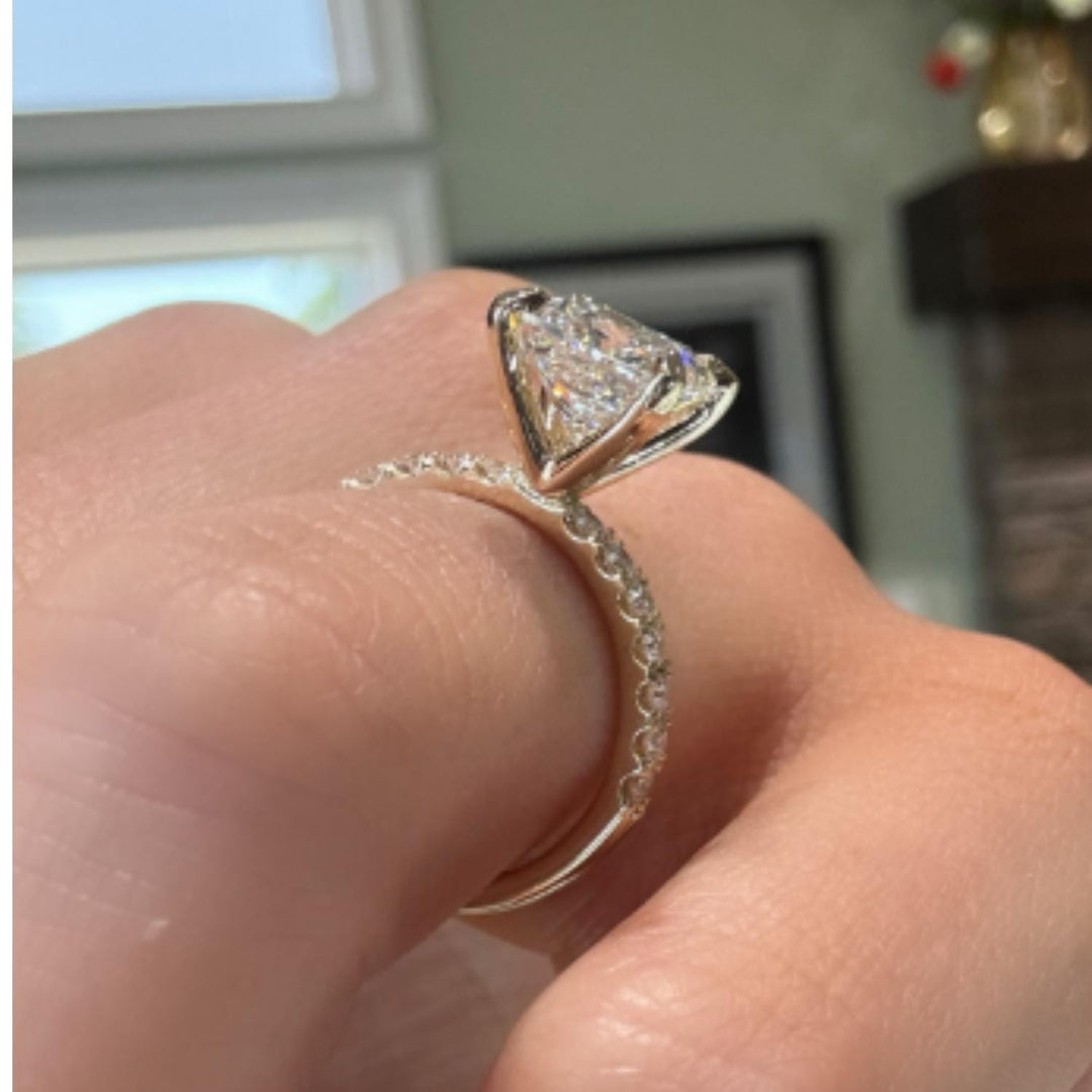 Princess Cut Moissanite Engagement Ring: 10K Rose Gold Solitaire with Diamond Prongs
