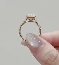 Radiant Cut Moissanite Engagement Ring: 14K Gold Hidden Halo, Silver Prongs