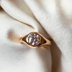 Load image into Gallery viewer, 14K Gold Domed Moissanite Signet Ring, Chunky Stacking Band
