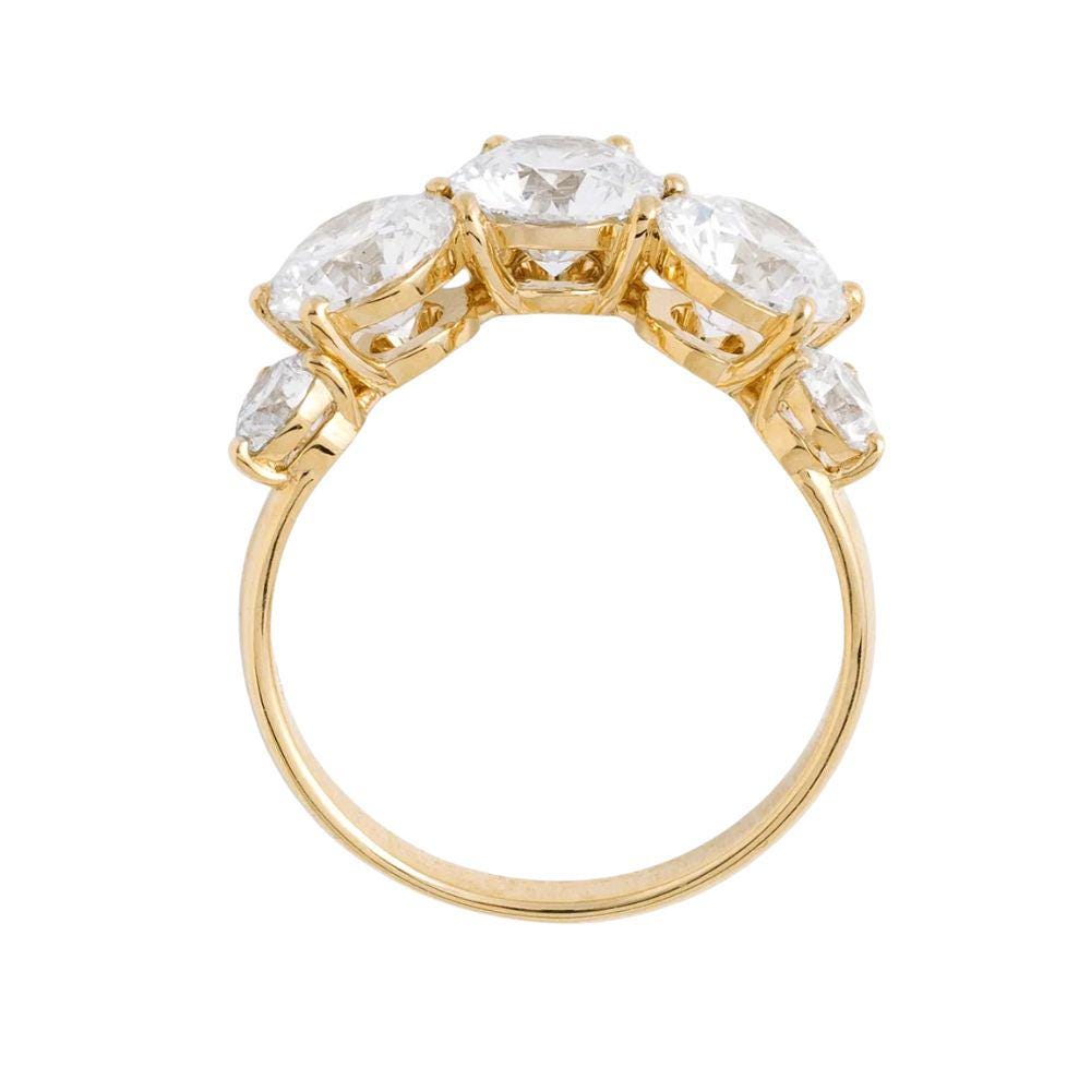Chevron Moissanite Wedding Band: 10K Gold Five Stone Stacking Ring