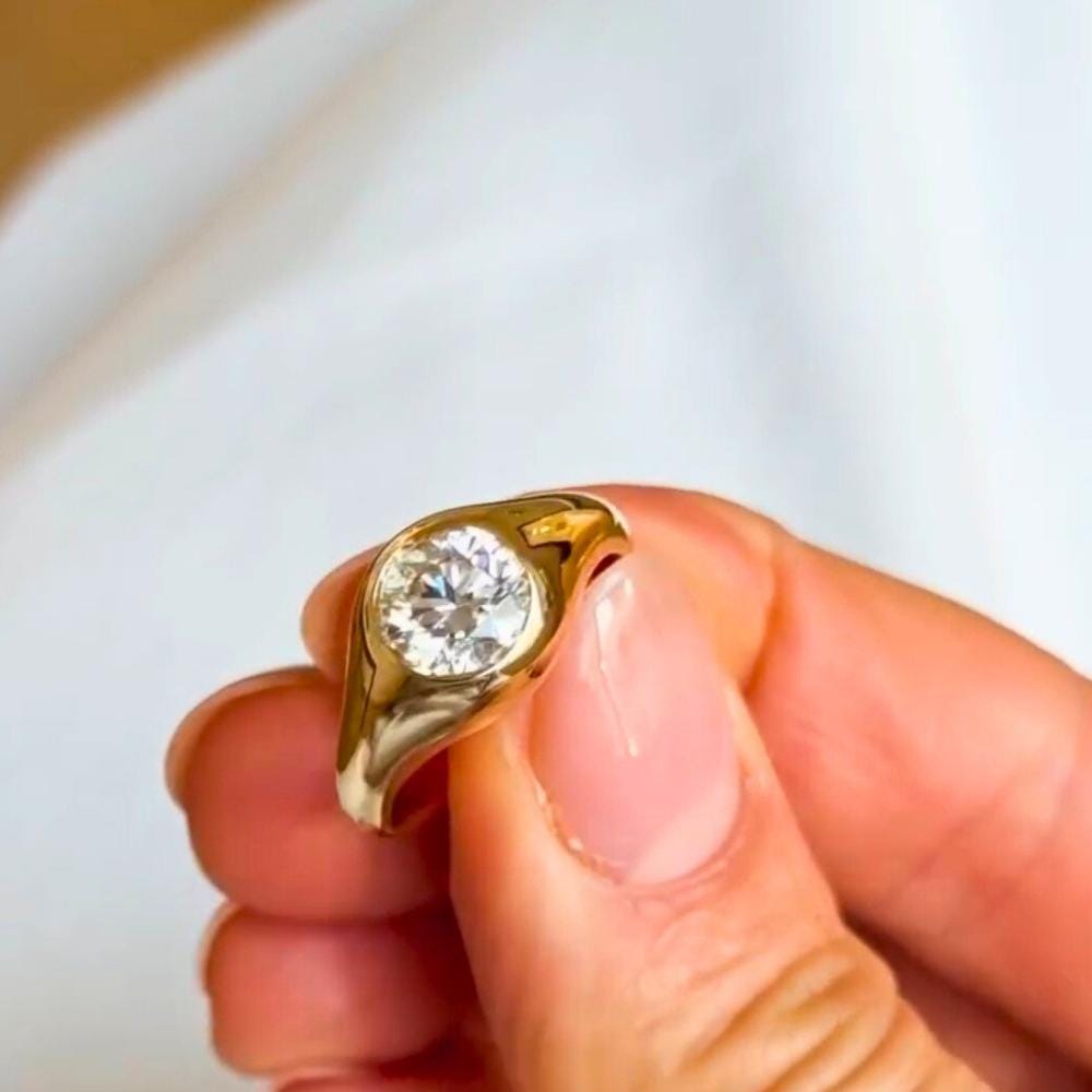 14K Gold Domed Moissanite Signet Ring, Chunky Stacking Band