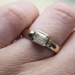 Load image into Gallery viewer, Emerald Cut Moissanite Wedding Band: 14k Yellow Gold Bezel Set Ring

