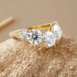 Load image into Gallery viewer, Chevron Moissanite Wedding Band: 10K Gold Five Stone Stacking Ring
