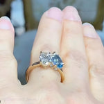 Load image into Gallery viewer, 14K Gold Toi et Moi Ring: Pear Aquamarine &amp; Oval Moissanite Engagement
