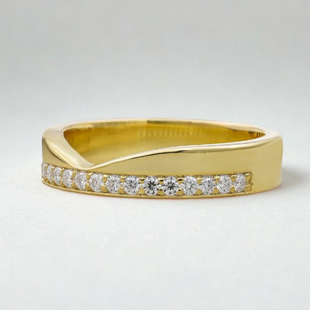 Lab Grown Diamond Pave Cigar Wedding Band, Unique Minimalist V Shaped Round Diamond Chevron Curved  Stacking Thick Wide Engagement Ring