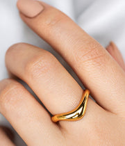 14K Gold Chevron Curved Dome Wedding Band, Chunky Amplify Silver 925 Stacking Engagement Ring