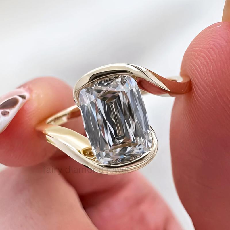 Criss Cut Moissanite Engagement Ring: 14k Yellow Gold Bypass Solitaire