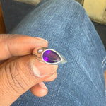Load image into Gallery viewer, Pear Amethyst Signet Ring, Art Deco Sterling Silver, 14K White Gold Band
