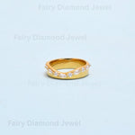 Load image into Gallery viewer, Moissanite Marquise 14k Gold Wedding Band, Deep Curved Stacking Chevron Ring
