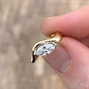 14K Gold Marquise Moissanite Bypass Ring: Modern East-West Wave Engagement Band
