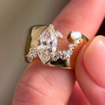 Load image into Gallery viewer, Marquise Cut Moissanite Gold Fractured Cigar Band, 14K Yellow Gold Engagement Wedding Round Cut Stacking Band, Thick Unique Cigar Band
