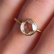 Rose Cut Moissanite Engagement Ring: 14K Gold Halo Bezel