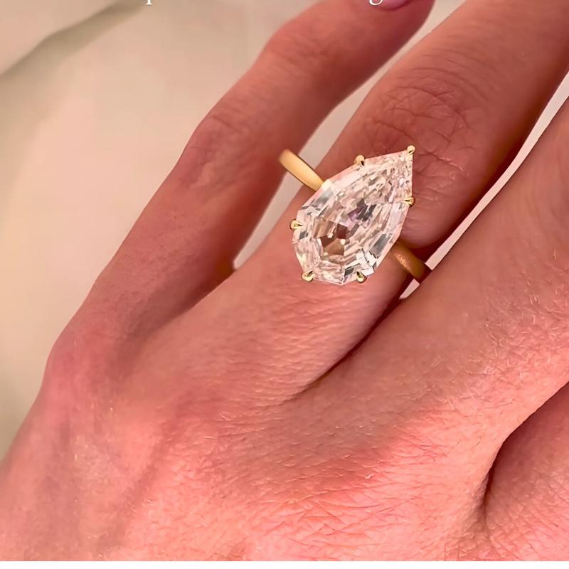 2CT Pear Moissanite Wedding Ring: 14K Gold Prong Halo, Solid Silver Band