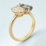 Load image into Gallery viewer, 14K Gold Toi et Moi Ring: Pear Aquamarine &amp; Oval Moissanite Engagement
