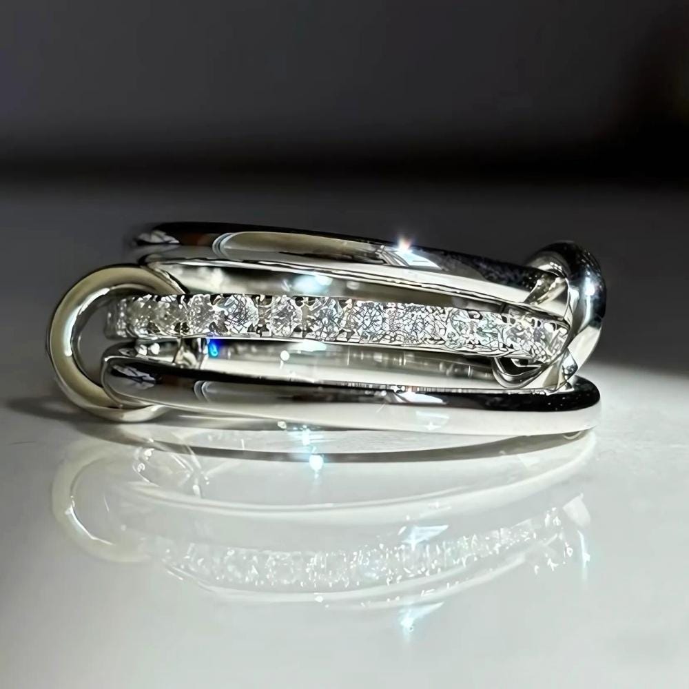 Sterling Silver Multi Link Eternity Ring: Chunky Connected Wedding Engagement Stacking Band