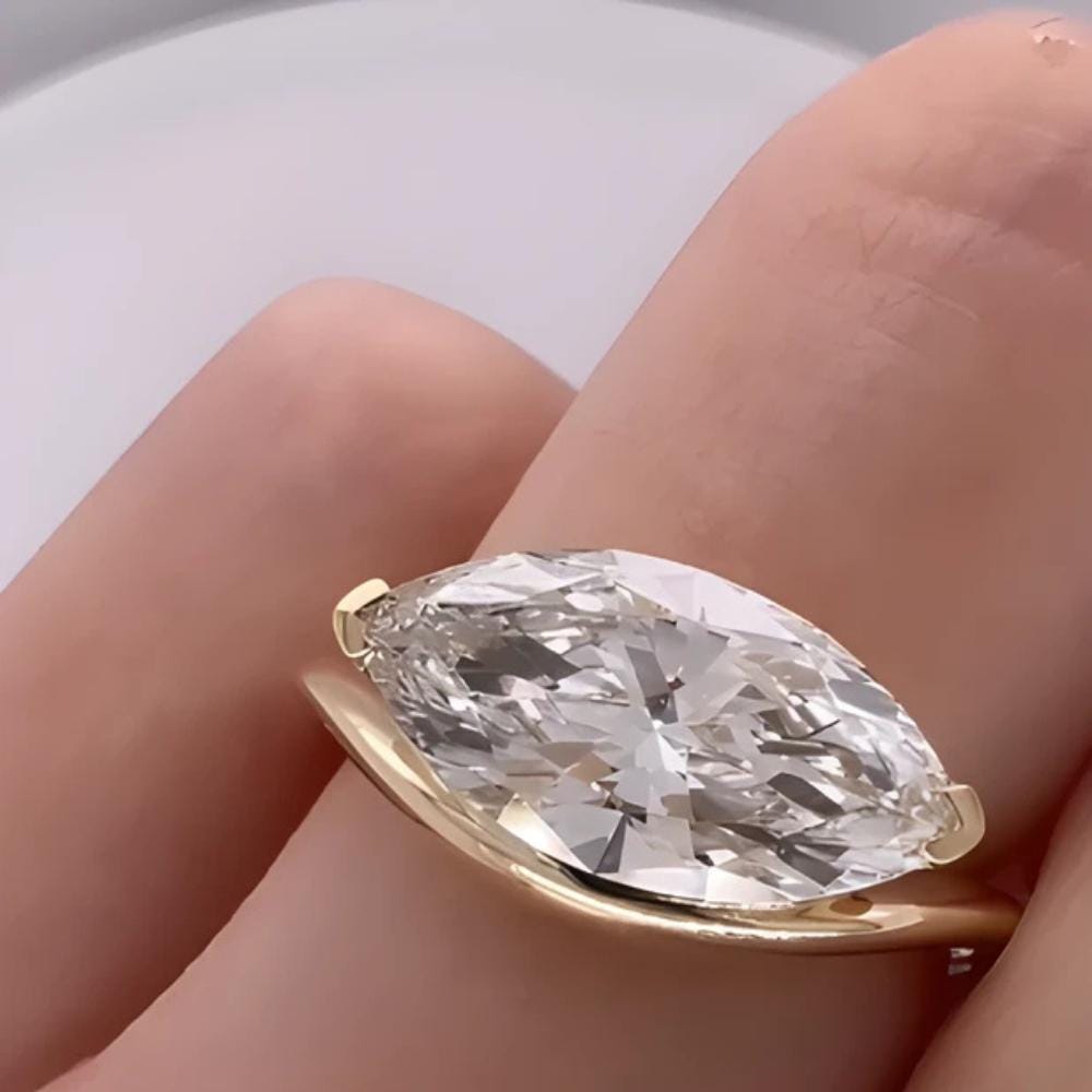 14k Gold Marquise Moissanite Engagement Ring: Unique East-West Promise Wedding Band