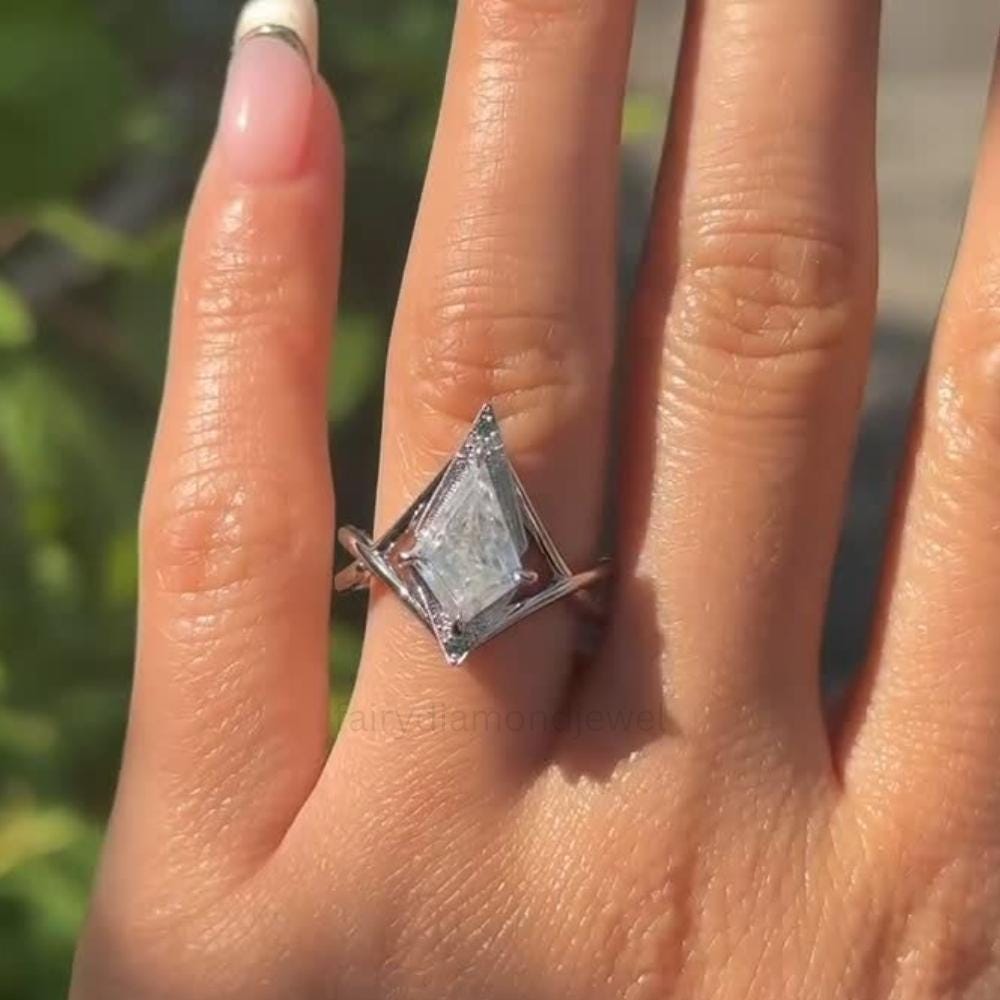 Kite Cut Moissanite Engagement Ring: Art Deco 14K Gold Split Shank