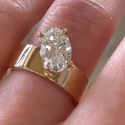 Oval Cut Moissanite Wedding Wide Band, Unique 14K Yellow Solid Gold 4 Prongs Set 6MM Engagement Stacking Promise Ring for Women